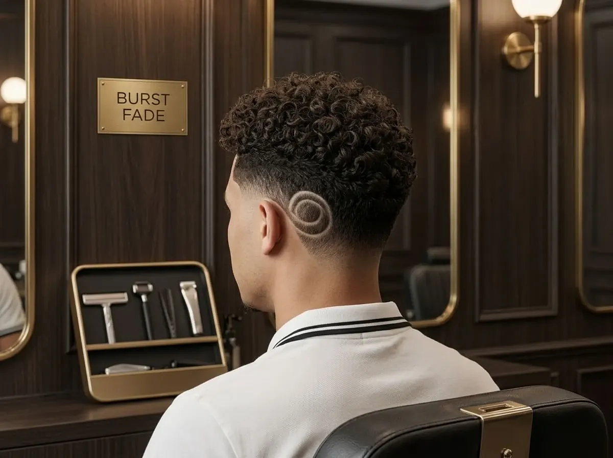 Coupe Burst Fade réalisée par un barbier professionnel à domicile en Guyane française